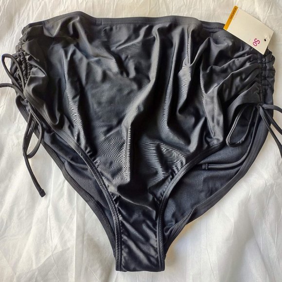 NEW SO Juniors Bikini Swim bottom with side tie high waisted ruched Black NWT 3X - Picture 3 of 6